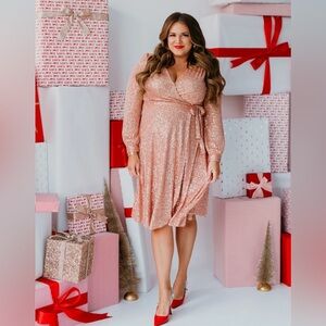 Pink Desert x SassyRedLipstick Sequin Wrap Dress in Rose Gold with Waist Tie